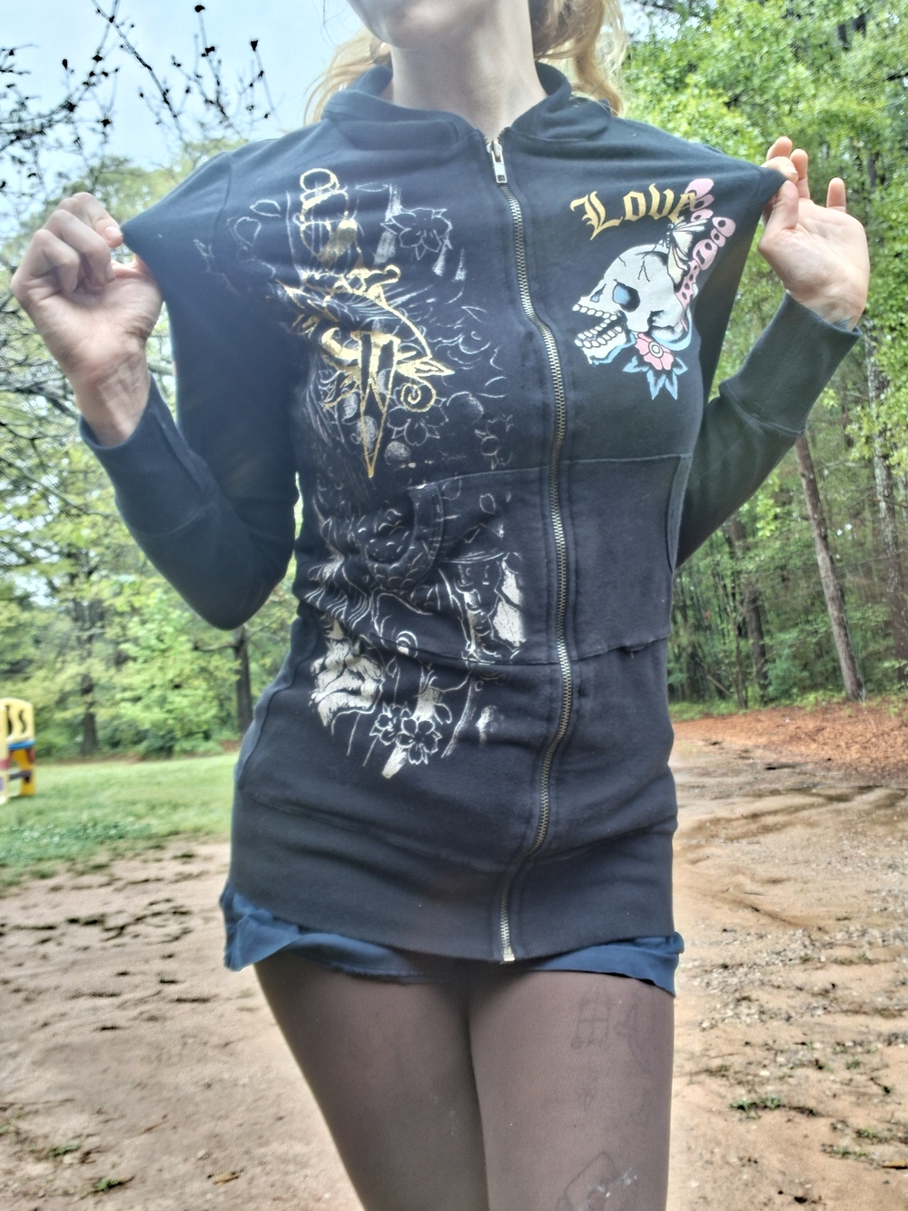 Ed Hardy Skull & Heart Graphic Black Hoodie Y2k - Picture 5 of 7